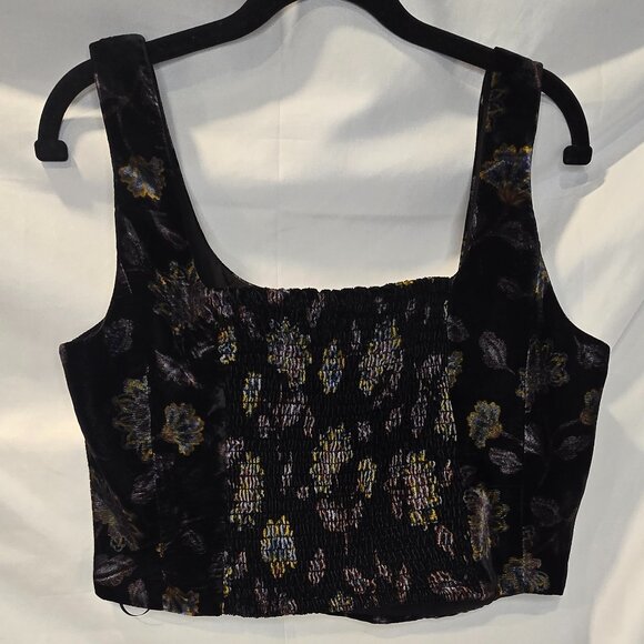 RACHEL ZOE 2-Piece Set Velvet Halter Crop Top Wide Leg Pant Black Floral Sz 12 - Picture 5 of 11